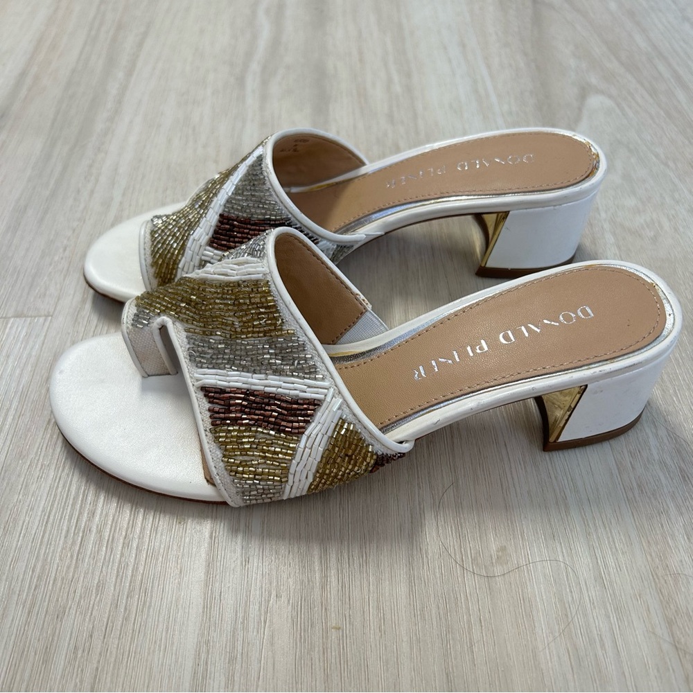 Donald Pliner Melrose Beaded Sandal‎ Womens 6 Ivory Gold Bronze